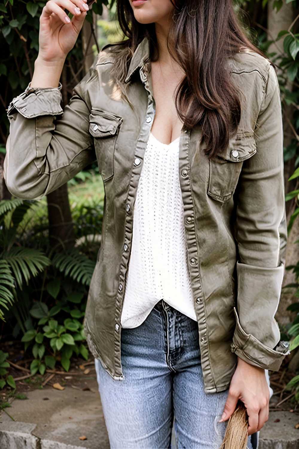 ruched trim button up long sleeve collared casual jacket 106764