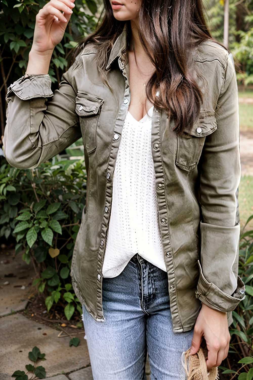 ruched trim button up long sleeve collared casual jacket 106762