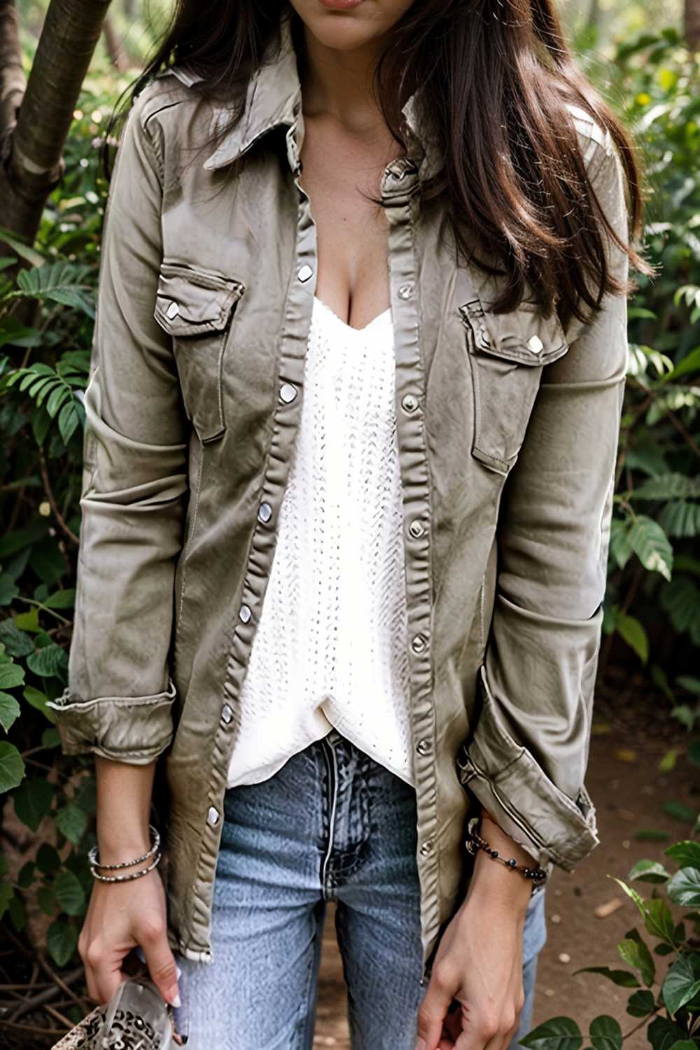 ruched trim button up long sleeve collared casual jacket 106757