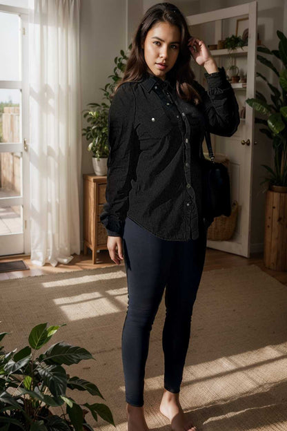 ruched trim button up long sleeve collared casual jacket 110082