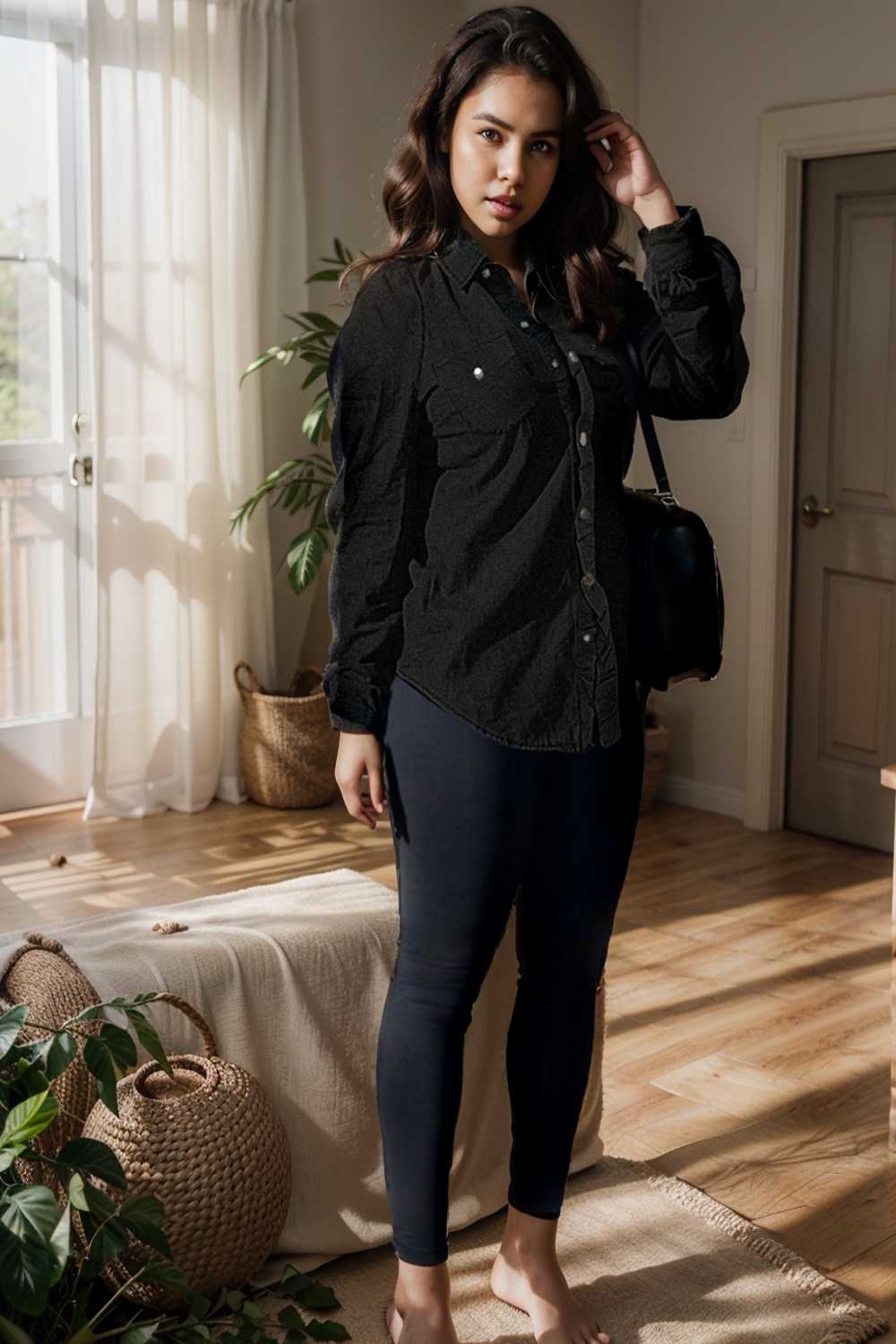 ruched trim button up long sleeve collared casual jacket 109586