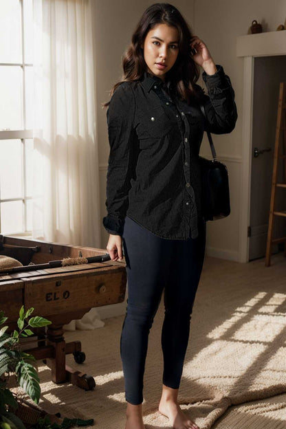 ruched trim button up long sleeve collared casual jacket 110081