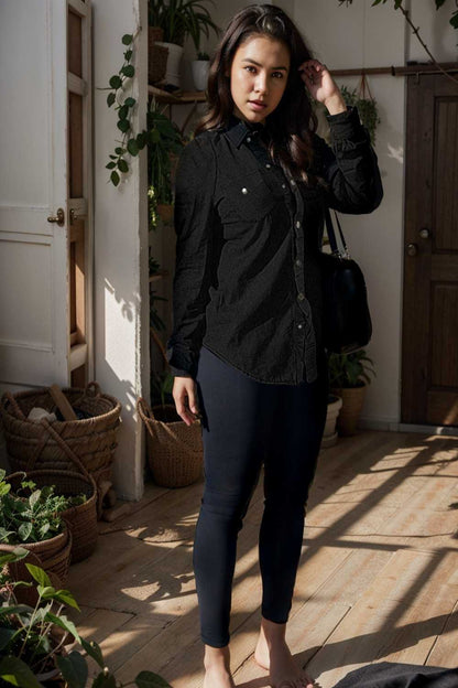 ruched trim button up long sleeve collared casual jacket 110080