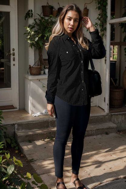 ruched trim button up long sleeve collared casual jacket 109581
