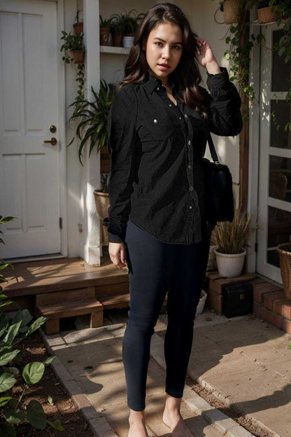 ruched trim button up long sleeve collared casual jacket 109575