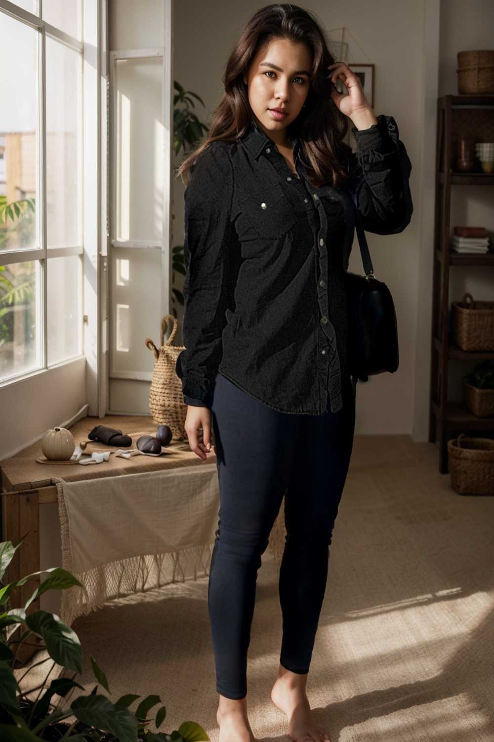 ruched trim button up long sleeve collared casual jacket 109574
