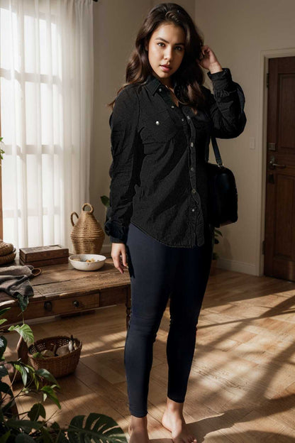 ruched trim button up long sleeve collared casual jacket 109572