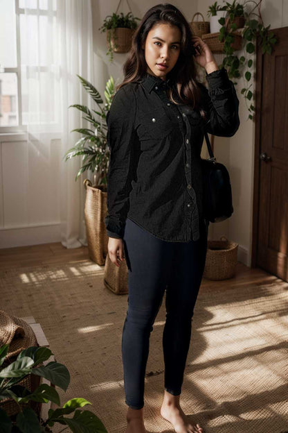 ruched trim button up long sleeve collared casual jacket 109570