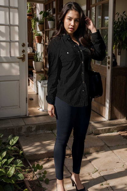 ruched trim button up long sleeve collared casual jacket 109566
