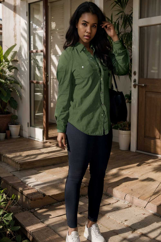 ruched trim button up long sleeve collared casual jacket 106615