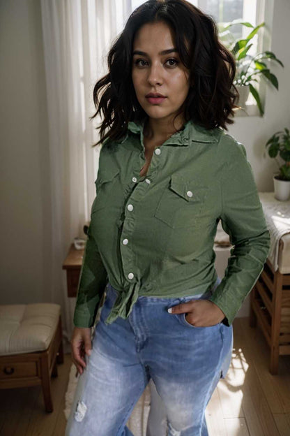 ruched trim button up long sleeve collared casual jacket 106912