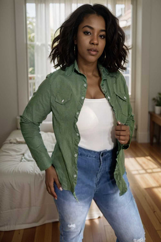 ruched trim button up long sleeve collared casual jacket 110210