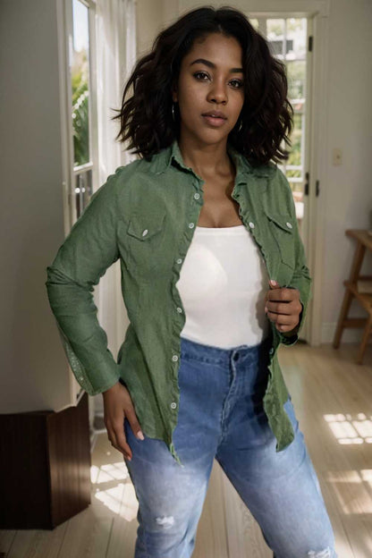 ruched trim button up long sleeve collared casual jacket 110074