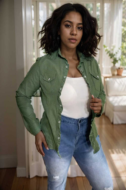 ruched trim button up long sleeve collared casual jacket 106902