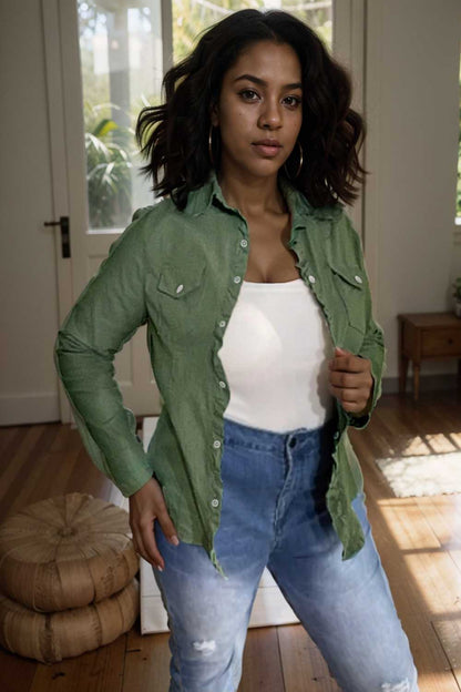 ruched trim button up long sleeve collared casual jacket 106899