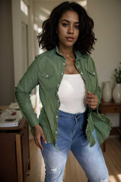 ruched trim button up long sleeve collared casual jacket 106898