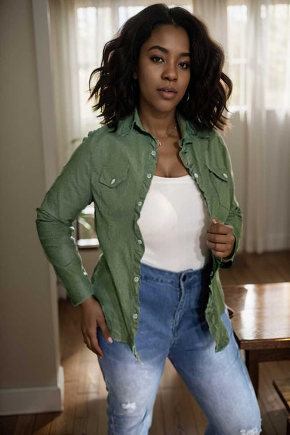 ruched trim button up long sleeve collared casual jacket 107621