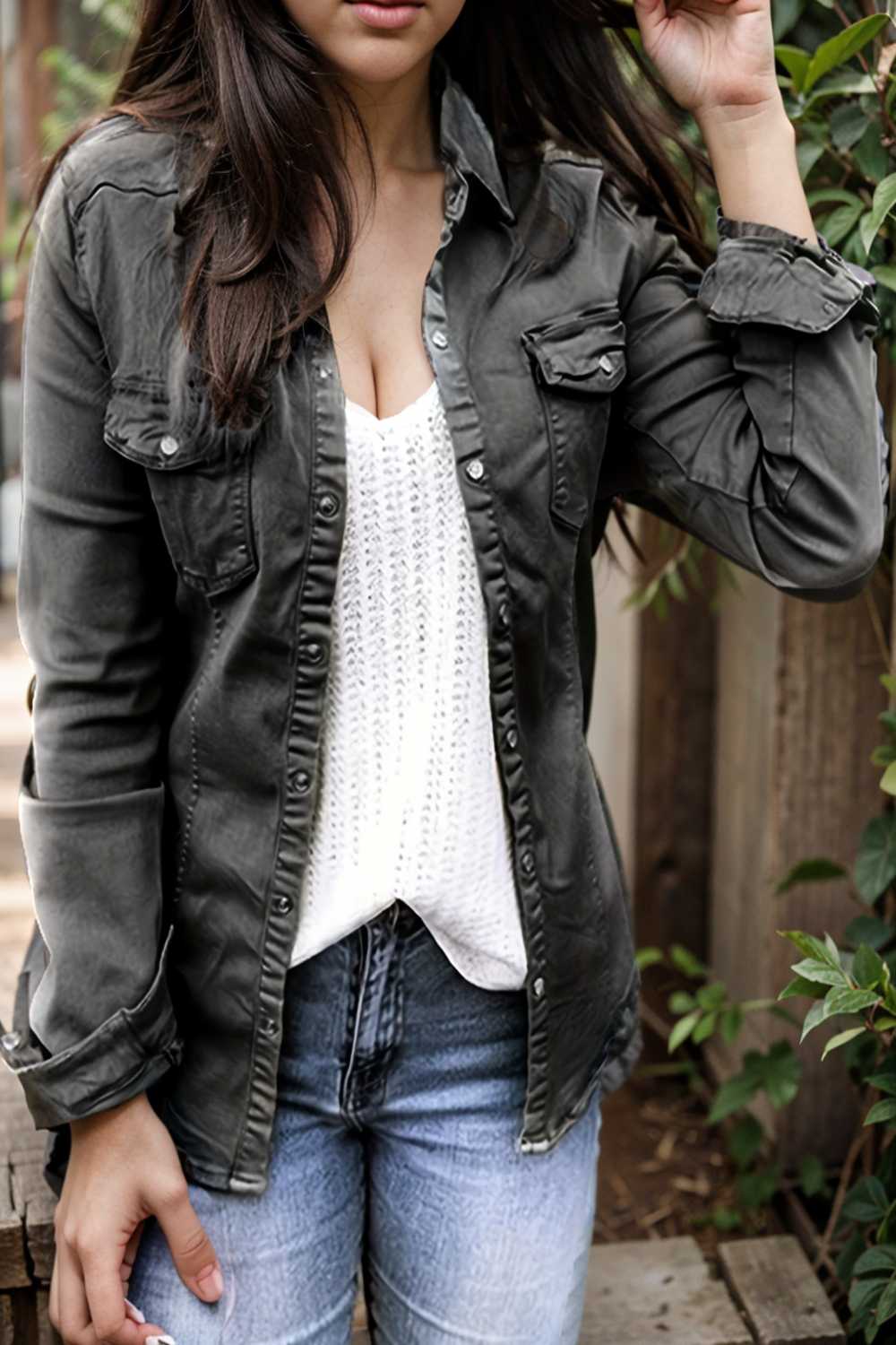 ruched trim button up long sleeve collared casual jacket 105403
