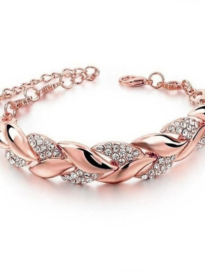 longrui cross-border jewelry 18k gold leaf bracelet european and american fashion wedding jewelry women's diamond bracelet - LuckyFash™