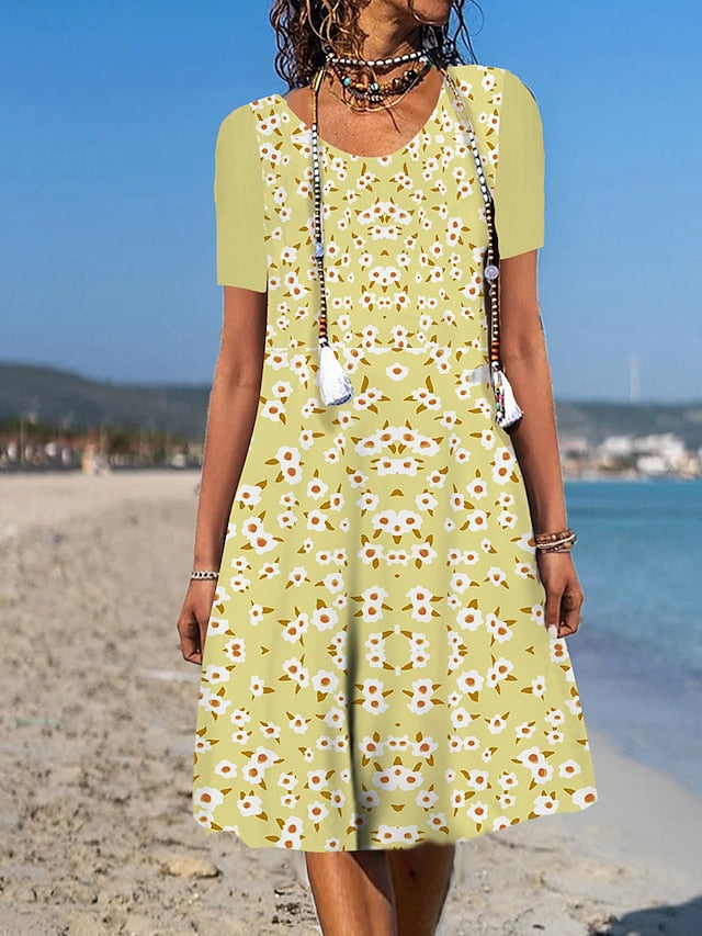 Women's Casual Dress Summer Dress Print Dress Graphic Polka Dot Print Crew Neck Midi Dress Fashion Modern Daily Holiday Short Sleeve Regular Fit Black Yellow Cream Summer Spring S M L XL XXL - LuckyFash™