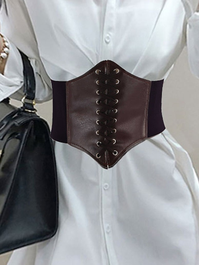 Women's Wide Belt Corset Belt PU Leather Buckle Free Geometric Formal Party Daily White Black Red Coffee - LuckyFash™