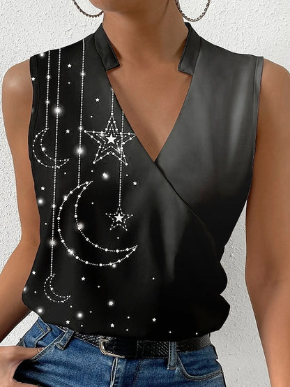 Women's Tank Top Galaxy Casual Print Black Sleeveless Fashion V Neck Summer