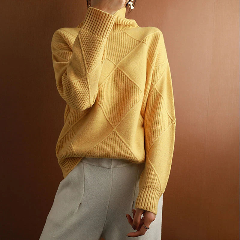 Women's Pullover Sweater Jumper Pullover Jumper Turtleneck Knit Polyester Knitted Drop Shoulder Fall Winter Outdoor Home Daily Stylish Basic Casual Long Sleeve Solid Color Argyle Black Yellow Camel S