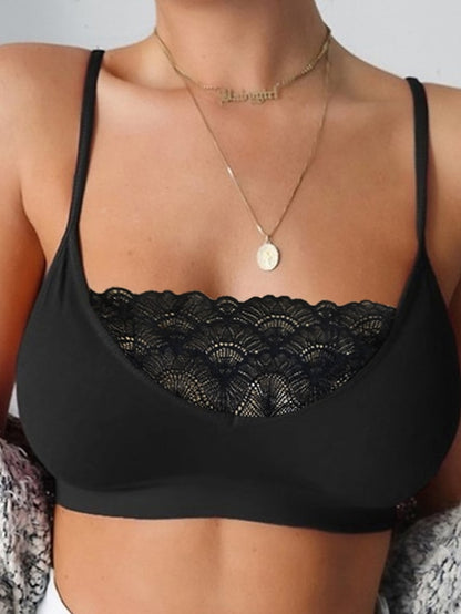 Women's Wireless Lace Bra Elastic and Breathable Lingerie Crewneck Pure Color Plus Size Cage Camisole Underwear(without pads) Pull-On Closure for Date Party & Evening Casual Daily 1PC Black White - LuckyFash™