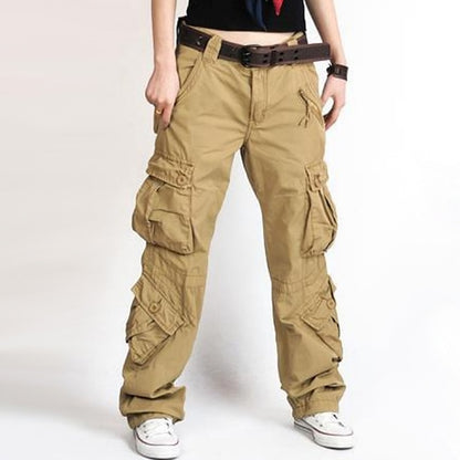 Women‘s Cargo parachute pants Trousers Trousers Full Length 100% Cotton Pocket Baggy Micro-elastic High Waist Athleisure Casual Daily Gray Green ArmyGreen S M