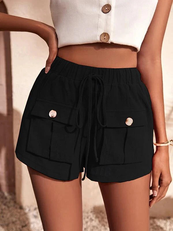 Women's Shorts Polyester Plain Black Army Green Casual Daily Short Going out Weekend Summer