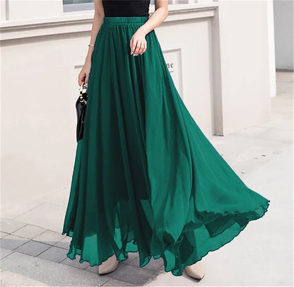 Women's Skirt Swing Work Skirts Long Skirt Maxi Skirts Chiffon Solid Colored Office / Career Daily Spring & Summer Chiffon Polyester Elegant Long Summer Black Light Green Pink Blue