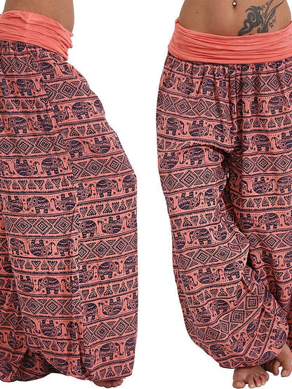 Womenâ€˜s Harem Pants Wide Leg Fold Over Waist Palazzo Bohemia Zumba Belly Dance Yoga Bloomers Bottoms Elephant Hippie Boho Navy ArmyGreen White Plus Size Sports Activewear - LuckyFash™