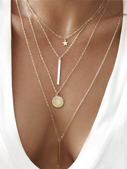 1pc Long Necklace For Women's Party / Evening Gift Alloy Coin Bar Star - LuckyFash™