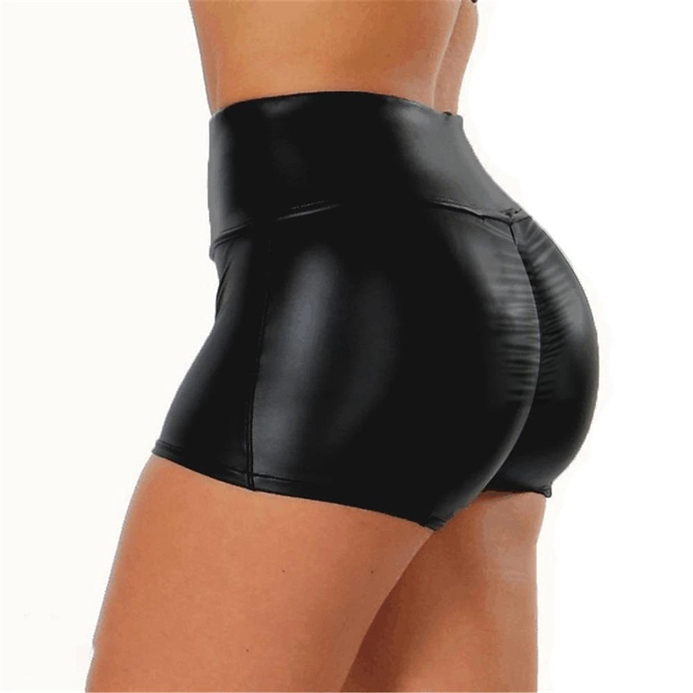 Women's Shorts Faux Leather Solid Colored Wine Black Streetwear High Waist Short Street Club