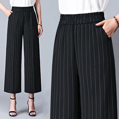 Women‘s Wide Leg Dress Work Pants Trousers Baggy Full Length Pocket Micro-elastic High Rise Streetwear Casual Street Black White XL 2XL Summer Spring