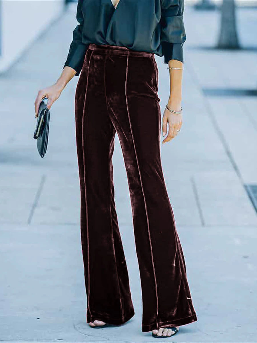 Women‘s Bell Bottom Pants velvet Trousers Full Length Fashion Streetwear Outdoor Street Black Wine S M Fall Winter