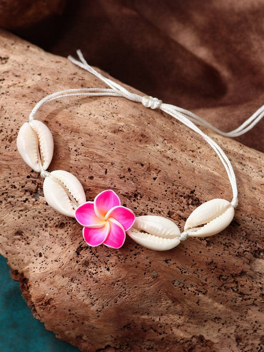 Seashell and Flower Adjustable Polymer Clay Bracelet