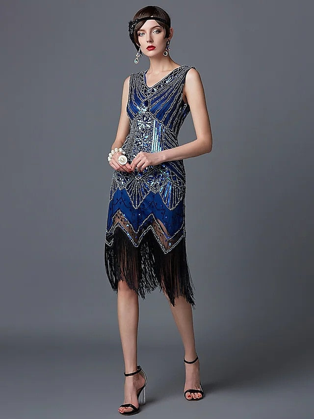 The Great Gatsby Charleston Plus Size Roaring 20s 1920s Cocktail Dress Vintage Dress Flapper Dress Prom Dress Prom Dresses Women's Feather Costume Vintage Cosplay 1 Necklace New Year - LuckyFash™