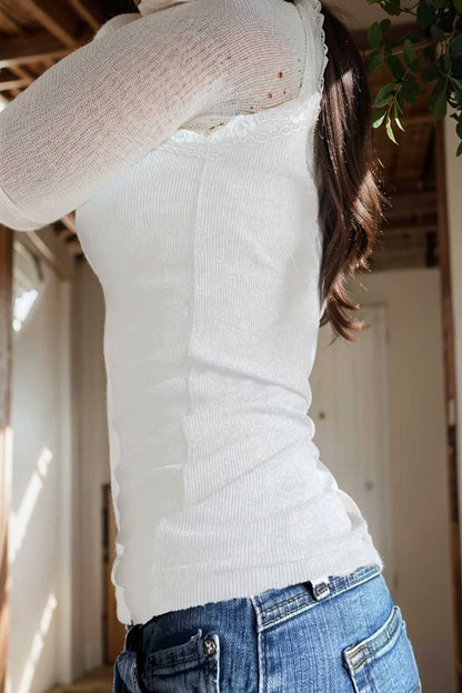 sexy contrast lace deep v neck sleeveless slim tank top 105348