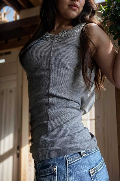 sexy contrast lace deep v neck sleeveless slim tank top 110995