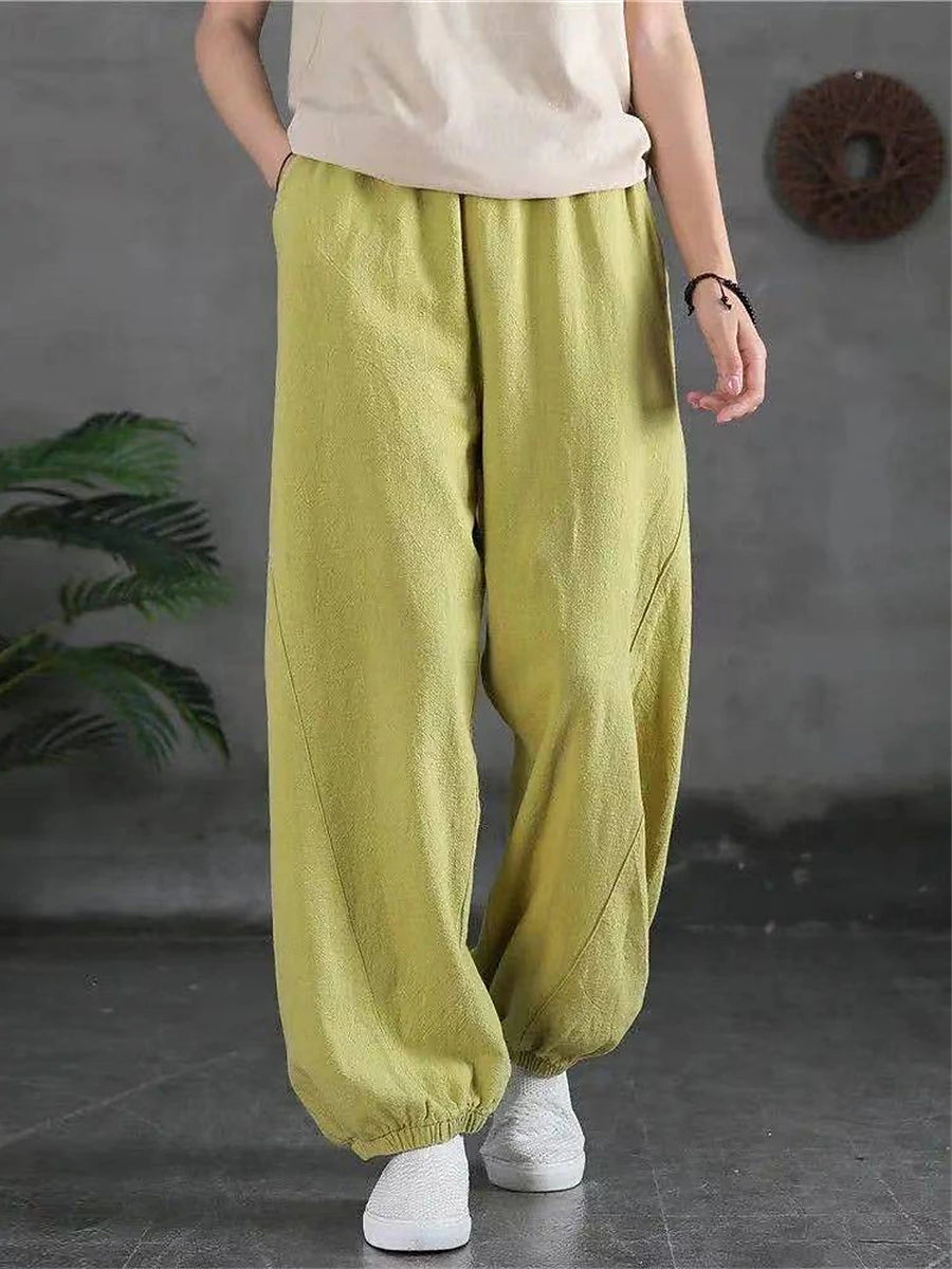 Women's Sweatpants Linen Cotton Blend Plain Light Yellow Black Vacation High Waist Full Length Street Daily Fall Winter