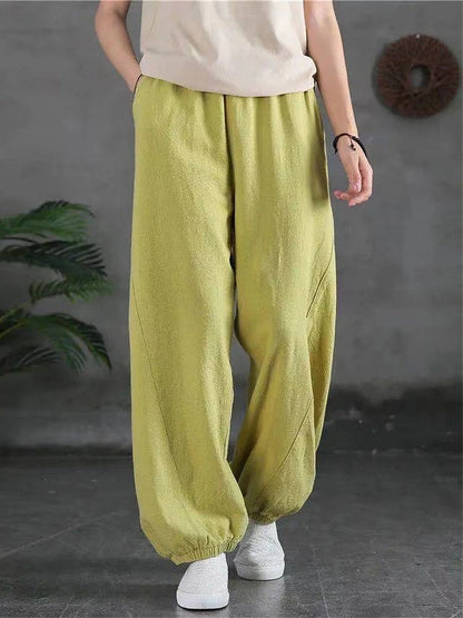 Women's Sweatpants Linen Cotton Blend Plain Light Yellow Black Vacation High Waist Full Length Street Daily Fall Winter