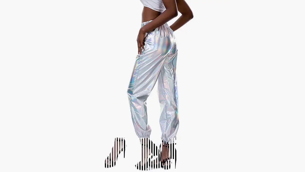 Women's Pants Cargo Pants Loose Pants Hip Hop Dance Costumes Spicy Girls Laser Holographic Shiny 1980s Silver Black Golden Pink Brown - LuckyFash™