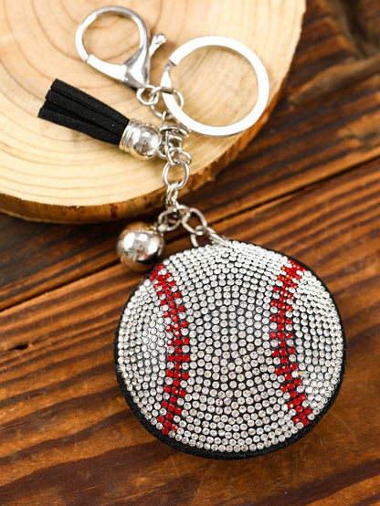 Shiny Rhinestone Embellished Tassel Key Chain with Silver Ball Pendant