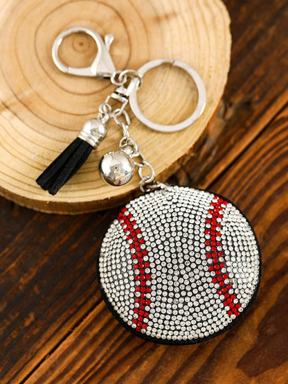 Shiny Rhinestone Embellished Tassel Key Chain with Silver Ball Pendant