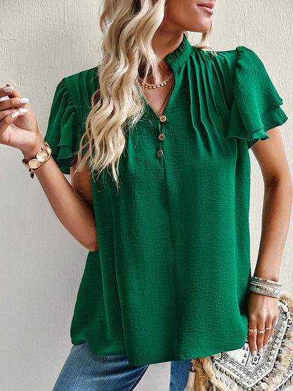 Short Sleeve Elegant Ruffle T-Shirt