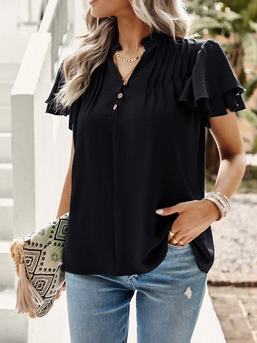 Short Sleeve Elegant Ruffle T-Shirt