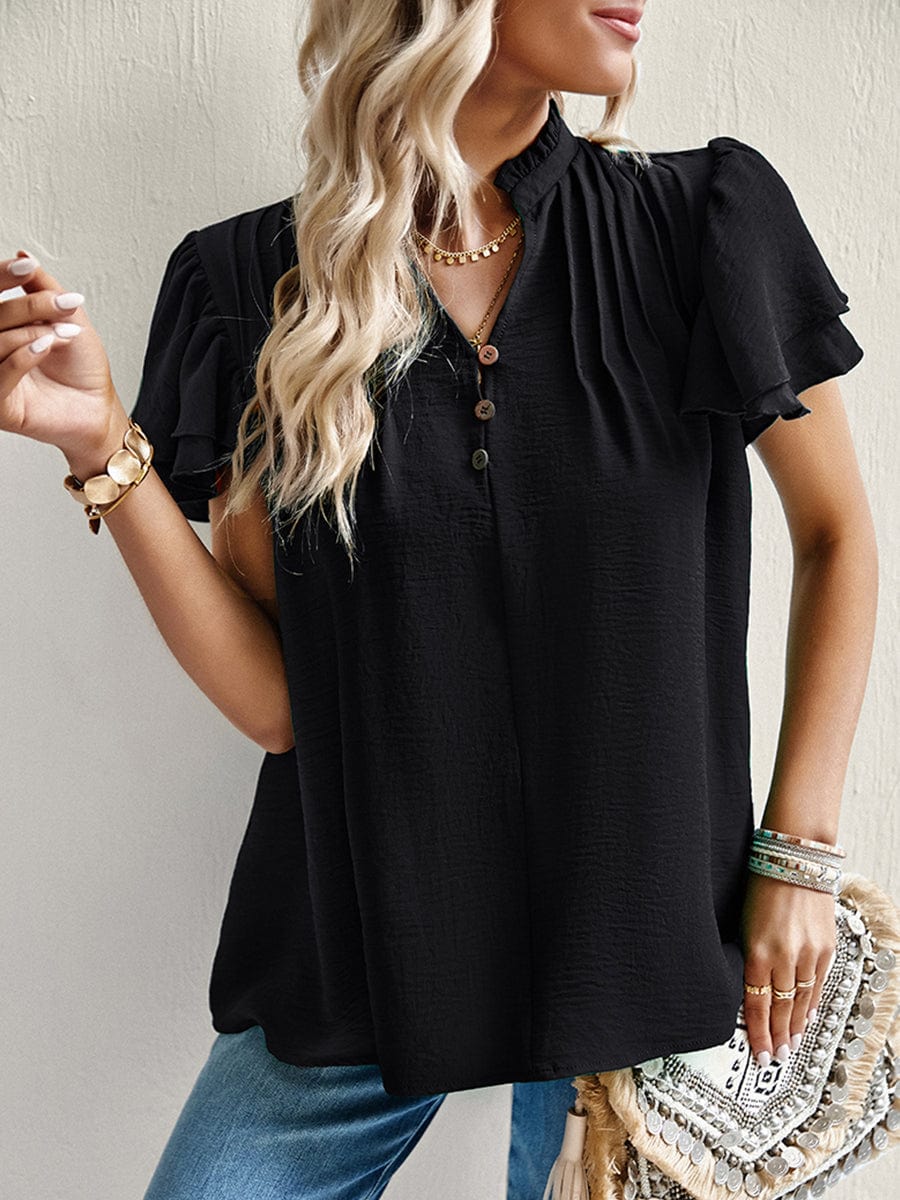 Short Sleeve Elegant Ruffle T-Shirt