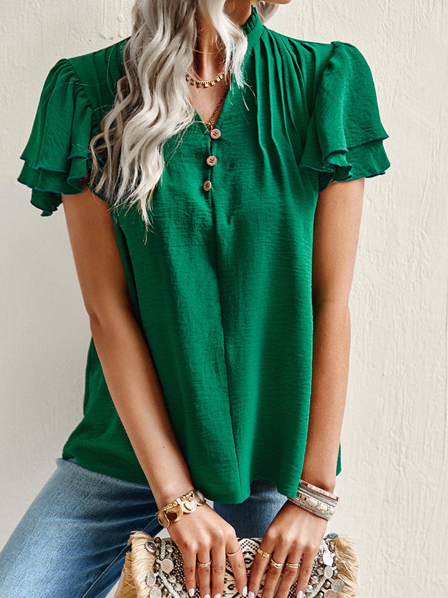 Short Sleeve Elegant Ruffle T-Shirt