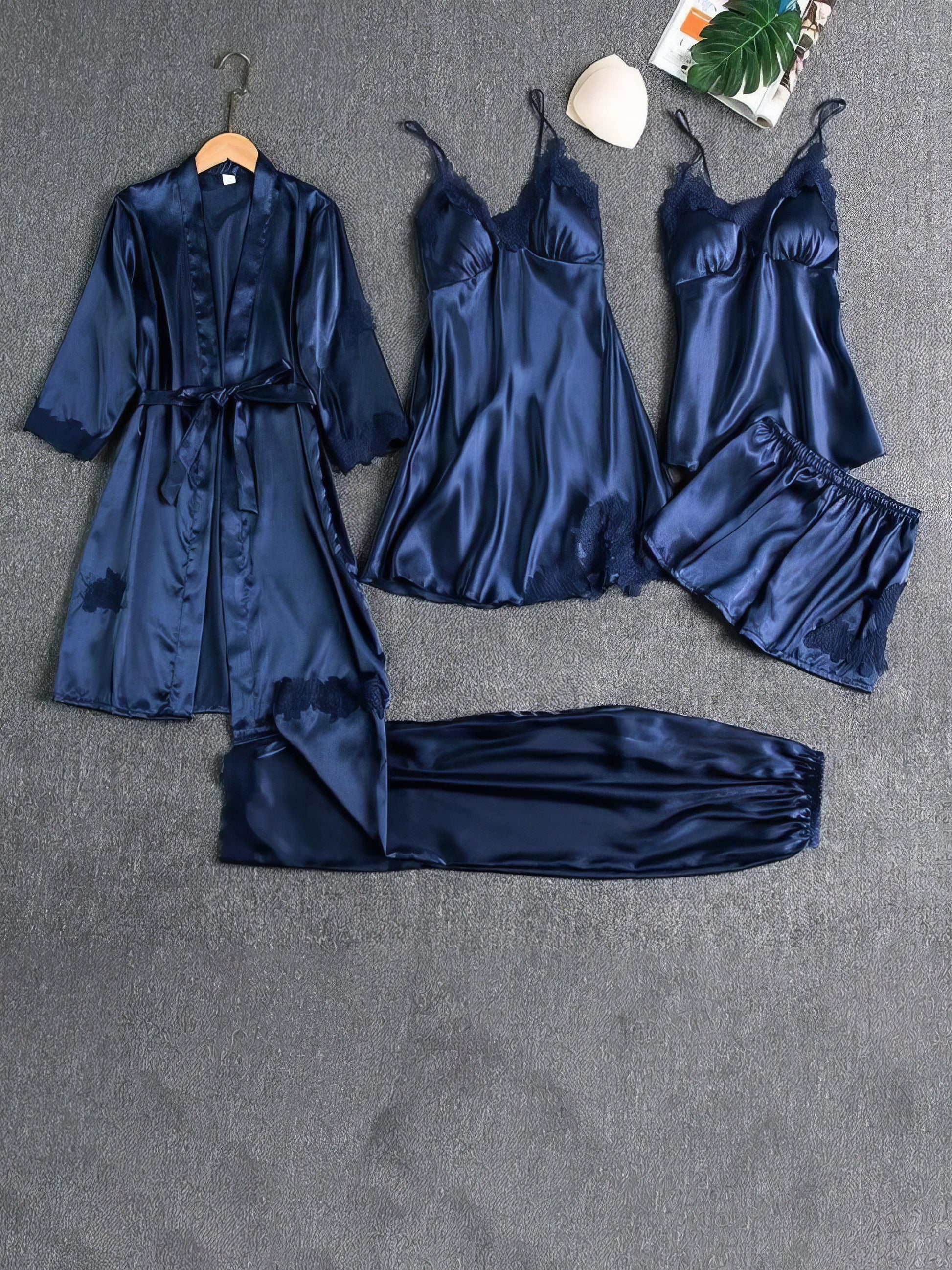 Pajamas - Silk 5 Piece Pajama Set - MsDressly